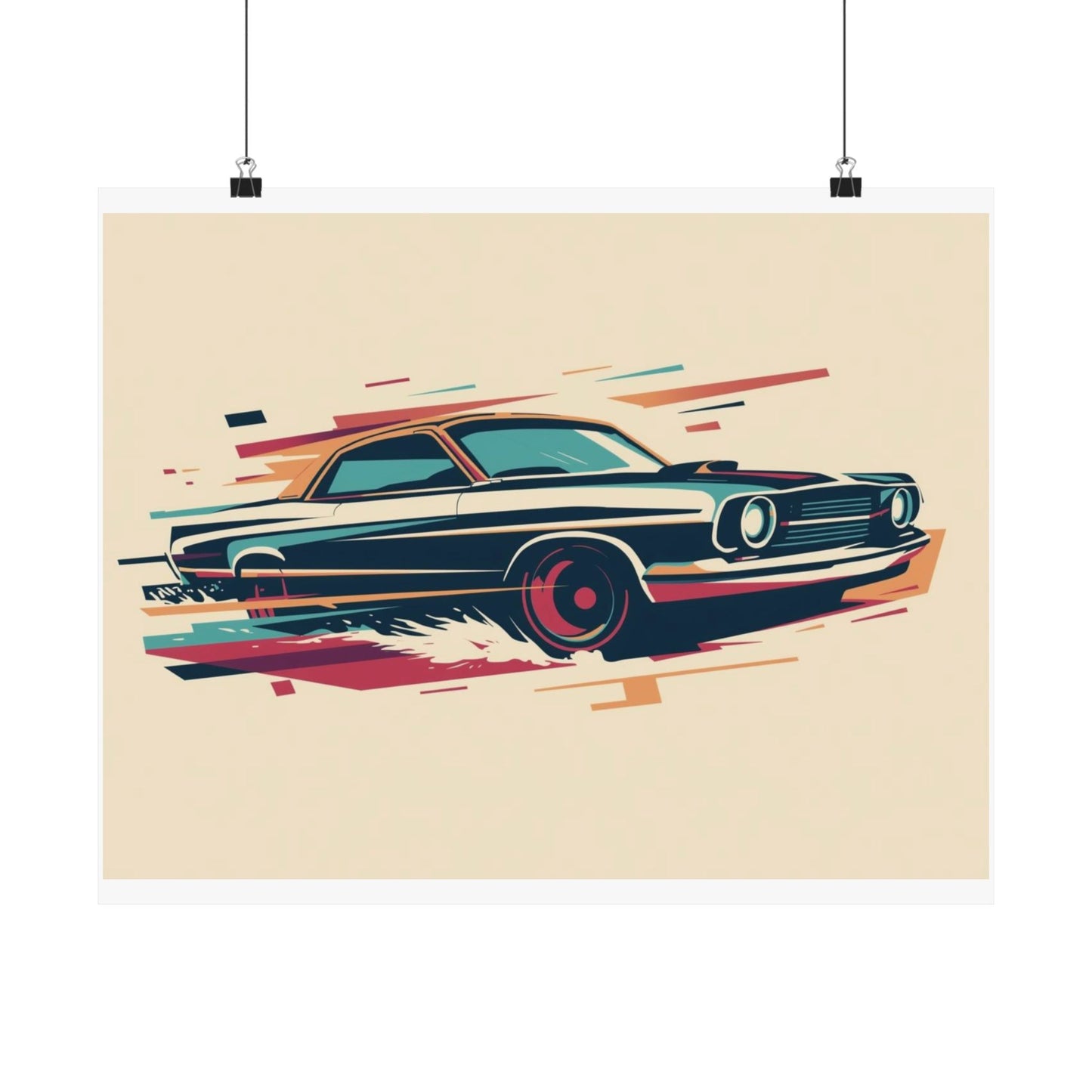 Poster of a classic vintage car on a beige background