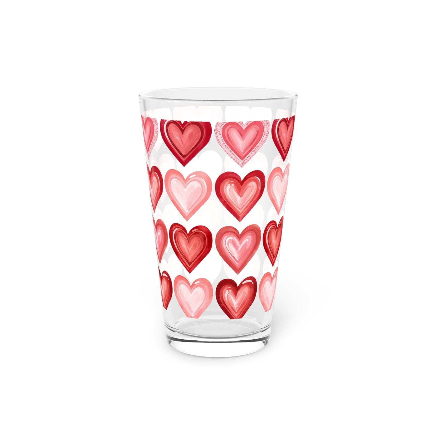 Valentine Heart Pattern Pint Glass — 16oz Romantic Red & Pink Glass