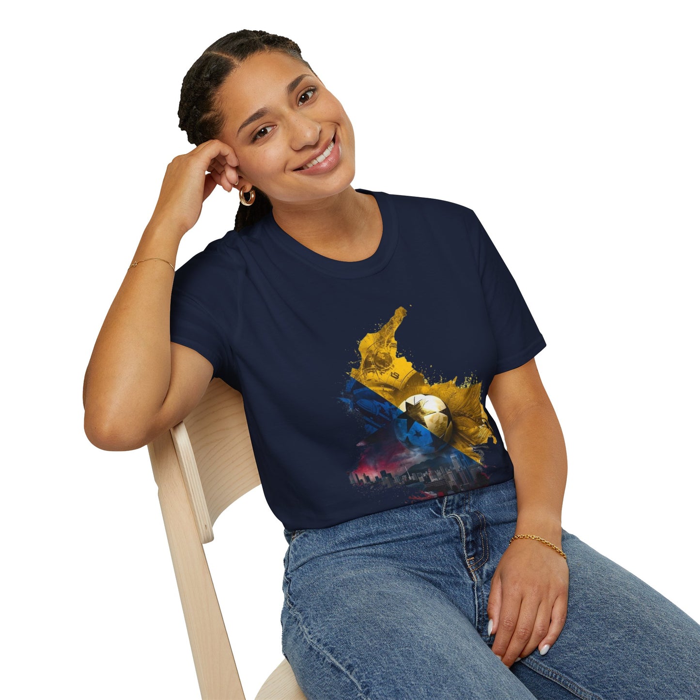Colombia Map Skyline Football T-Shirt — Watercolor Grunge Soccer Design Tee