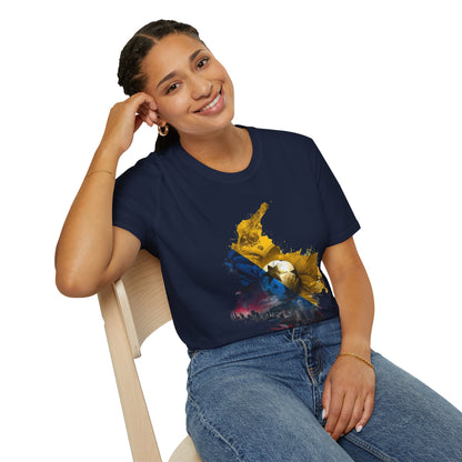 Colombia Map Skyline Football T-Shirt — Watercolor Grunge Soccer Design Tee