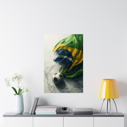 Brazil Flag Soccer Poster — Matte Vertical Football Wall Art Print