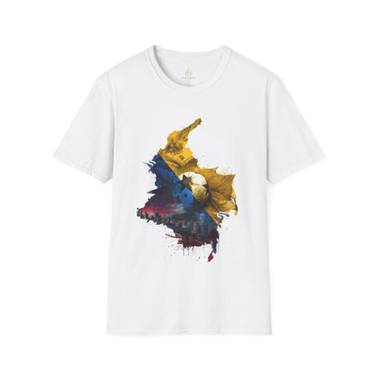 Colombia Map Skyline Football T-Shirt — Watercolor Grunge Soccer Design Tee
