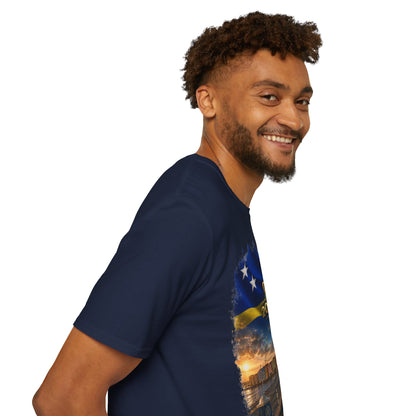 Curaçao Football Flag Handelskade T‑Shirt Cinematic Caribbean Soccer Tee