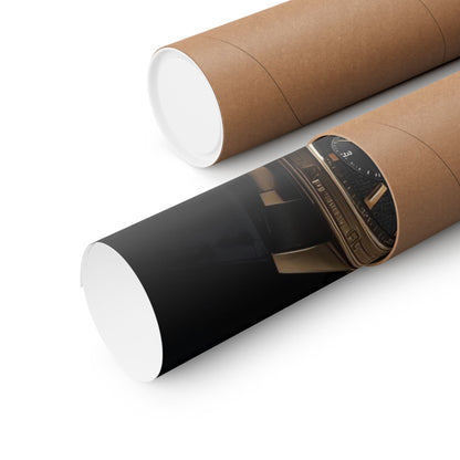 Roll of black paper with a gold watch design on a white background