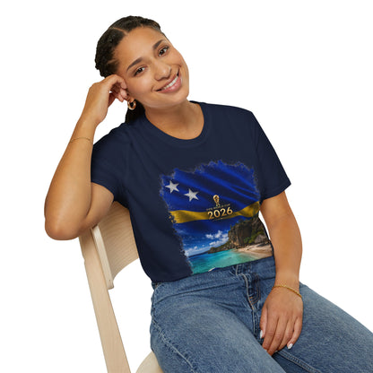Curaçao Football Flag Beach Graphic T-Shirt Cinematic Caribbean Soccer Tee