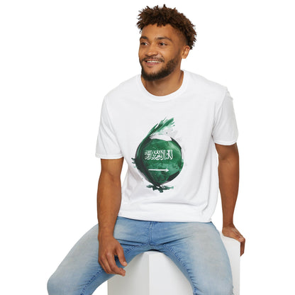 Saudi Arabia Football Flag Splatter T-Shirt Abstract Green Falcon Soccer Tee
