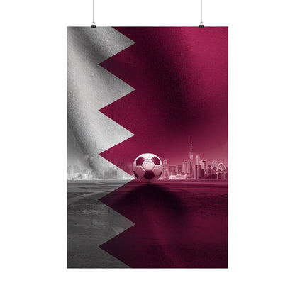 Qatar Flag Skyline Soccer Poster — Matte Vertical Football Wall Art