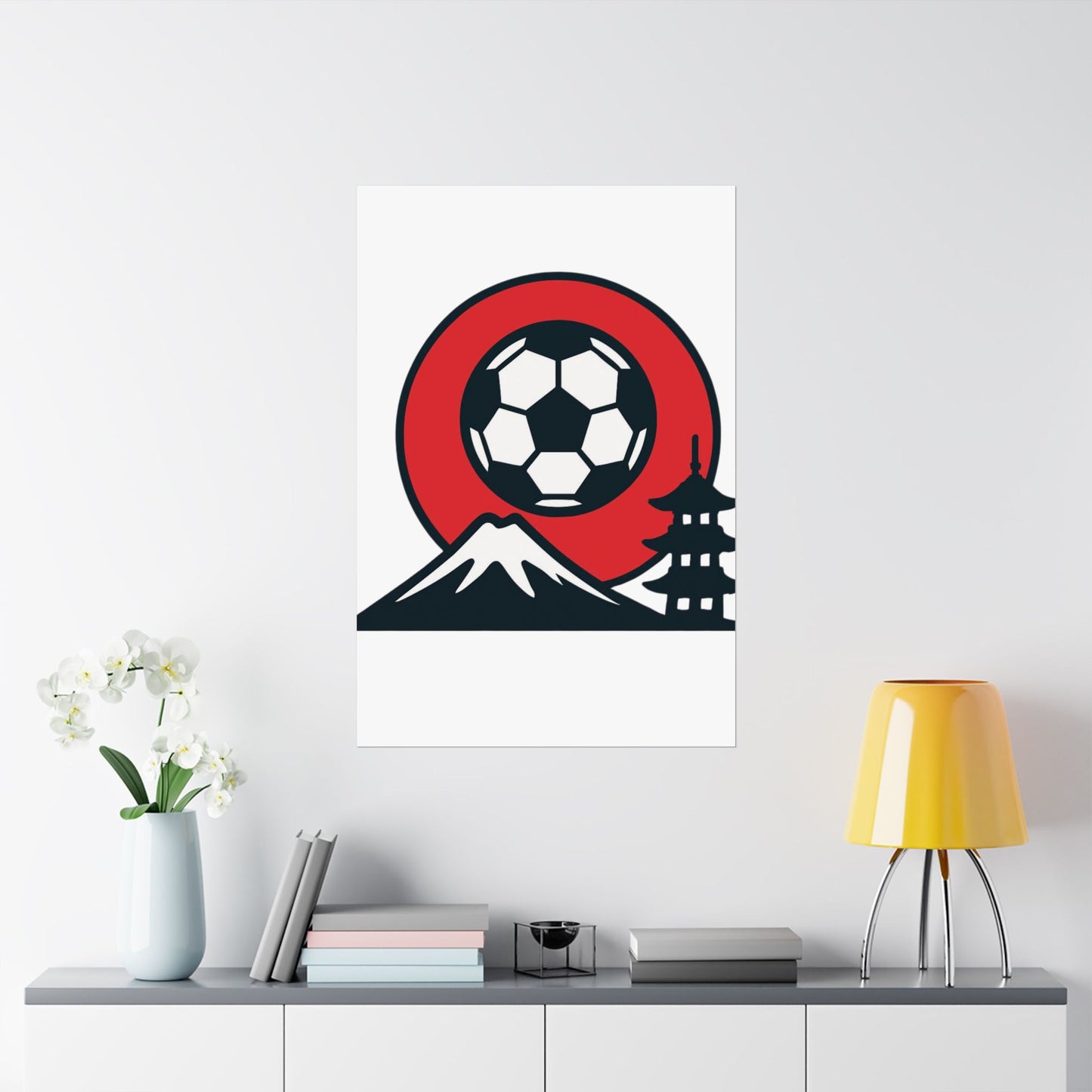 Japan Soccer Poster — Mount Fuji & Pagoda Football Art Matte Poster