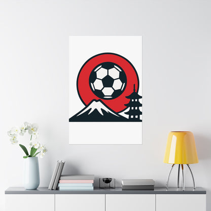 Japan Soccer Poster — Mount Fuji & Pagoda Football Art Matte Poster