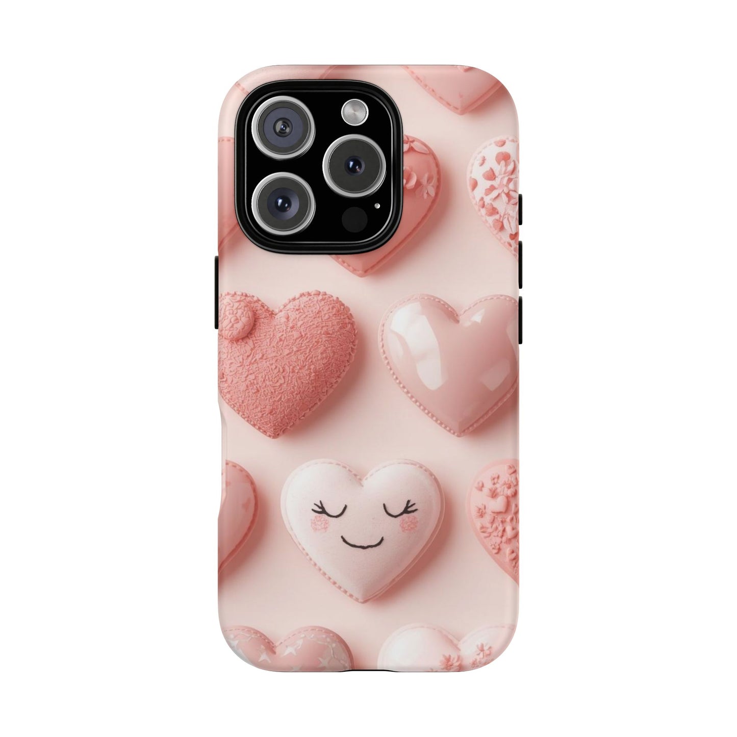 Phone Case — Pink 3D Hearts Cute Valentine Protective Cover
