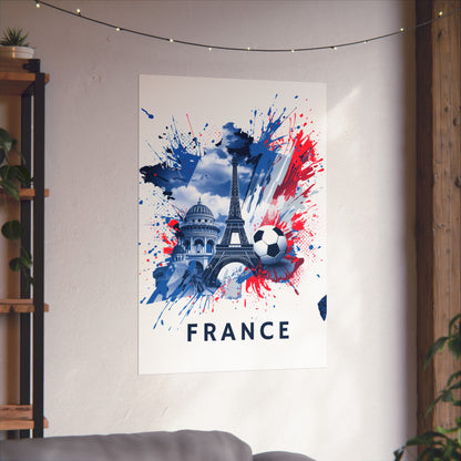 France Soccer Poster — Eiffel Tower & Football Matte Vertical Wall Art Print