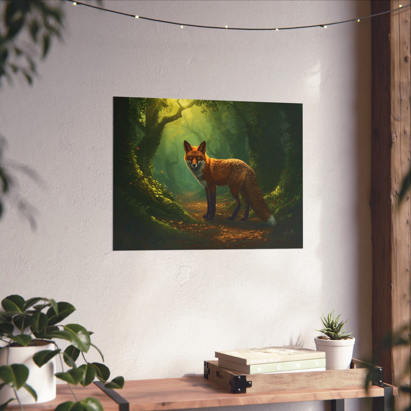 Fox in Enchanted Forest Wall Art Poster | Matte Horizontal Wildlife Print
