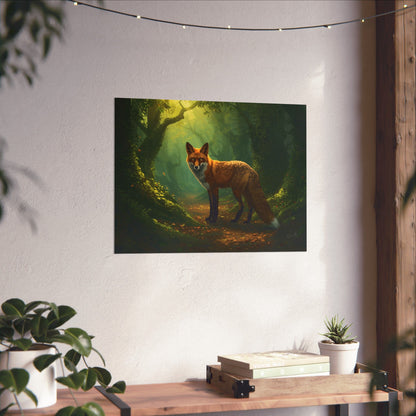 Fox in Enchanted Forest Wall Art Poster | Matte Horizontal Wildlife Print