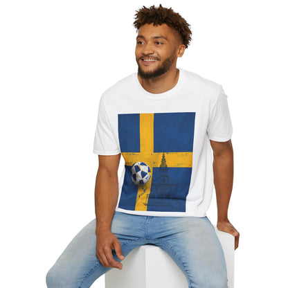 Sweden Flag Soccer T-Shirt — Distressed Swedish Flag Football Tee