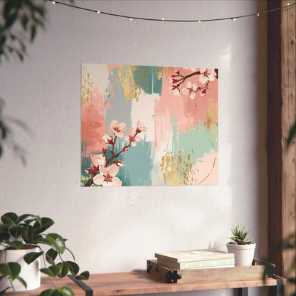 Cherry Blossom Abstract Wall Art | Matte Floral Brushstroke Poster