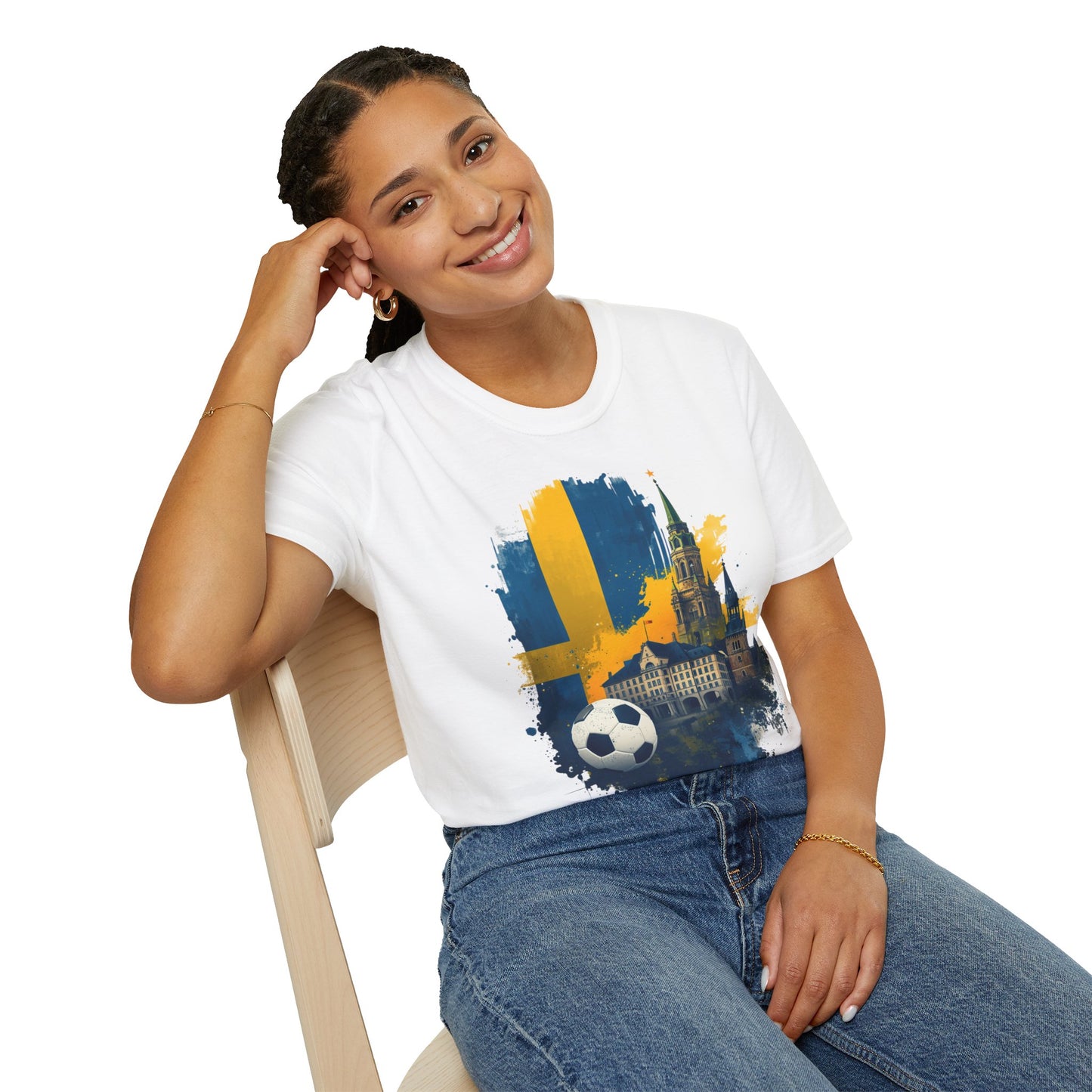 Sweden Football Skyline T‑Shirt — Swedish Flag Soccer Graphic Tee