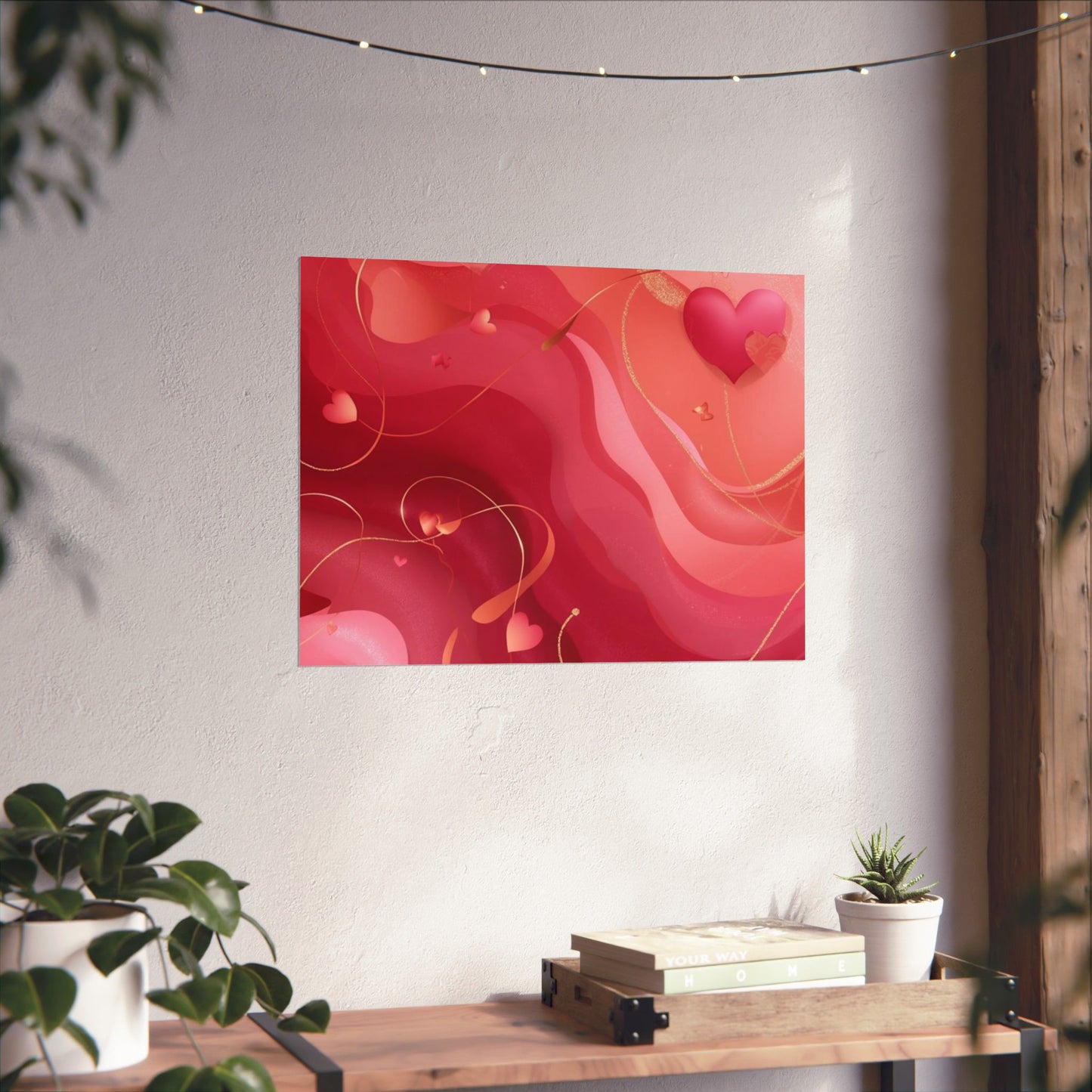 Valentine Heart Waves Wall Art Poster | Romantic Pink Abstract Matte Print