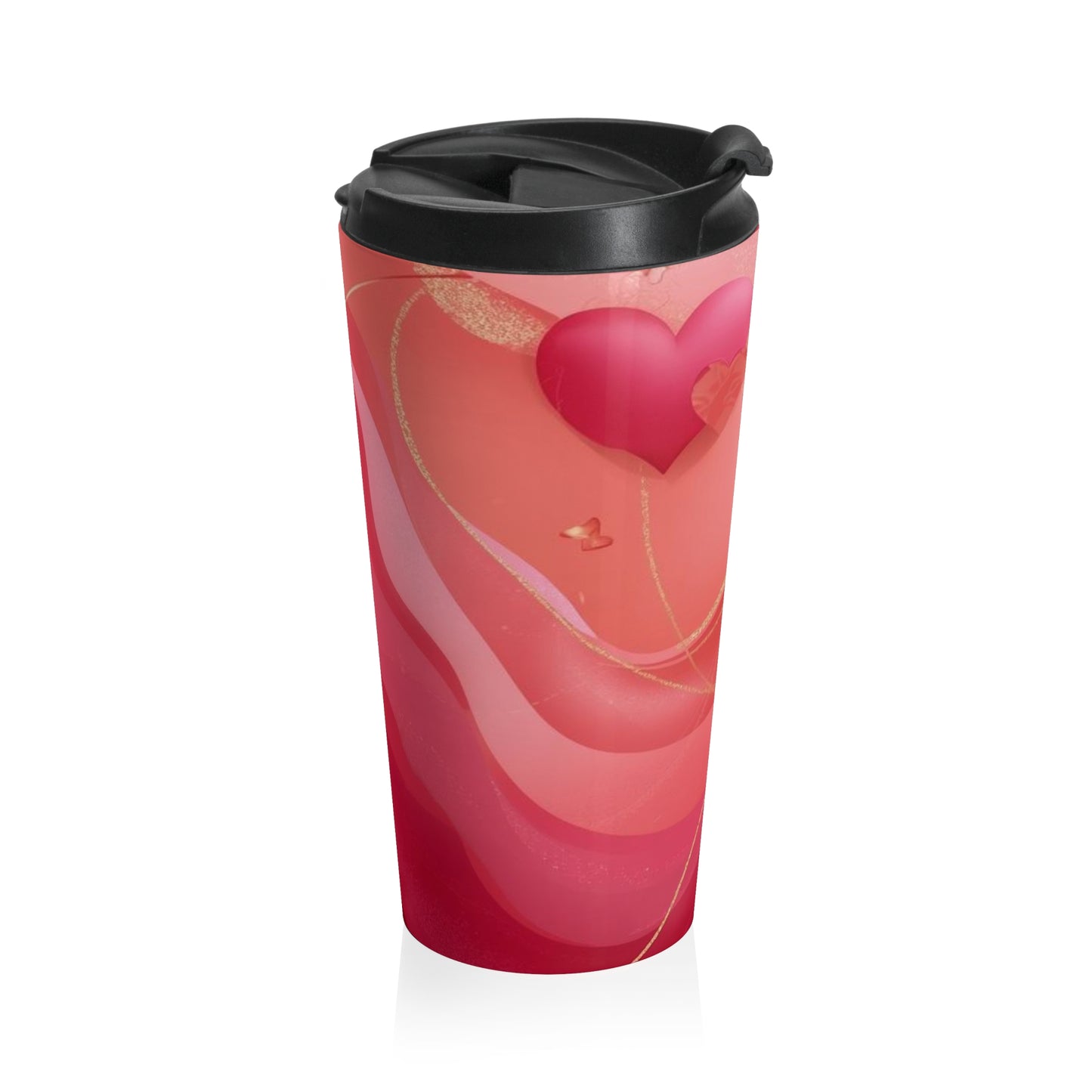 Valentine Heart Stainless Steel Travel Mug — Pink Romantic Insulated Tumbler