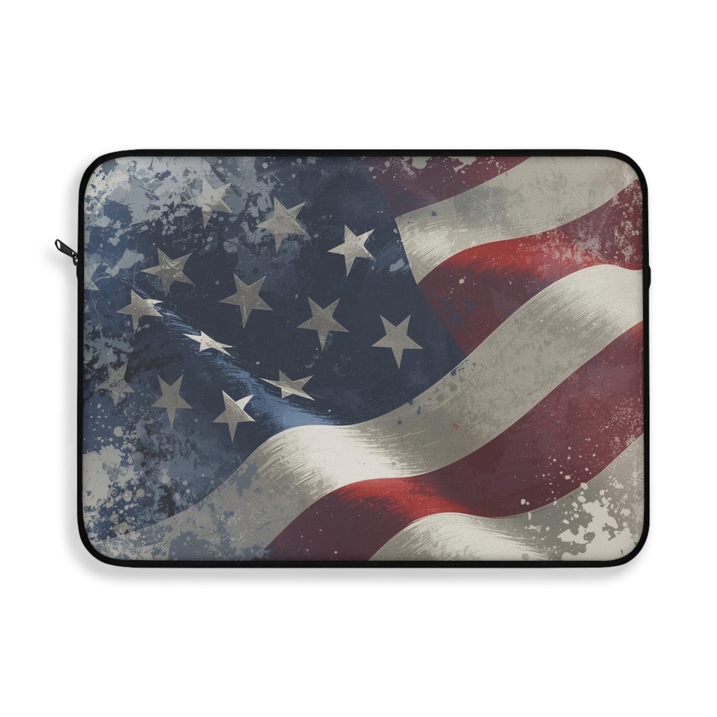 Laptop sleeve with vintage American flag design on a white background