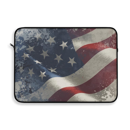 Laptop sleeve with vintage American flag design on a white background
