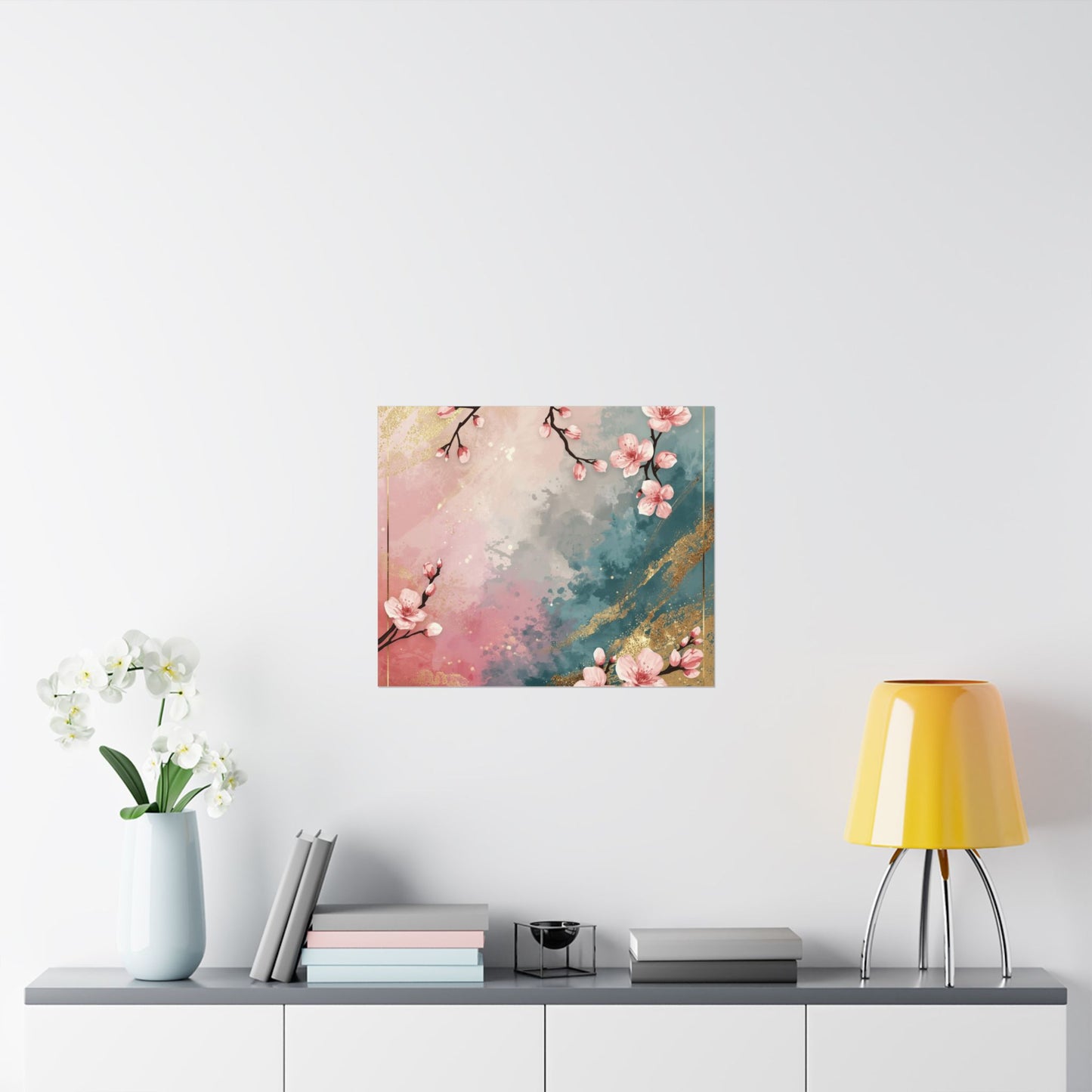 Blush & Teal Floral Abstract Poster | Matte Horizontal Wall Decor