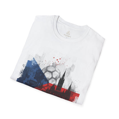 Czechia Football Flag Prague Cityscape T-Shirt Národní Tým Soccer Grunge Tee