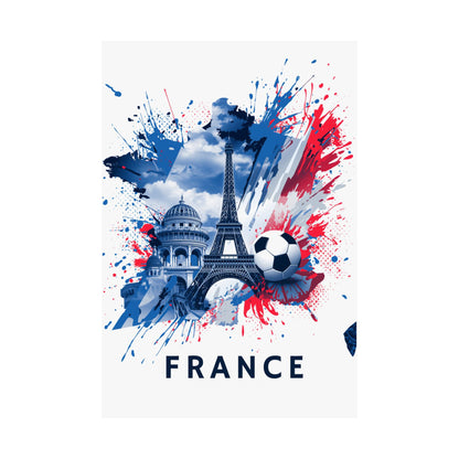France Soccer Poster — Eiffel Tower & Football Matte Vertical Wall Art Print