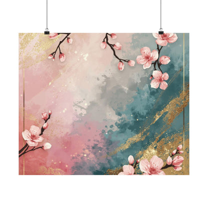 Blush & Teal Floral Abstract Poster | Matte Horizontal Wall Decor