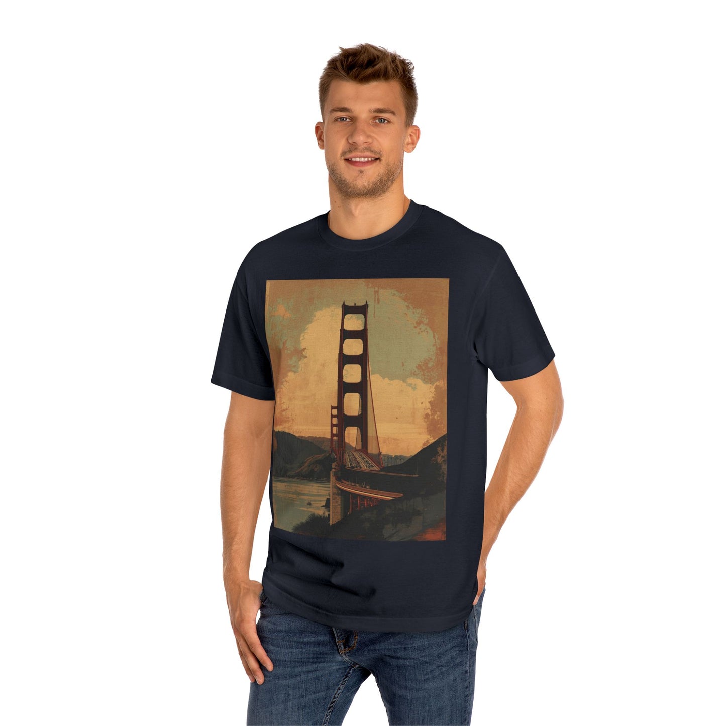 Golden Gate Bridge Art Print T-Shirt Vintage-Styled Classic Tee