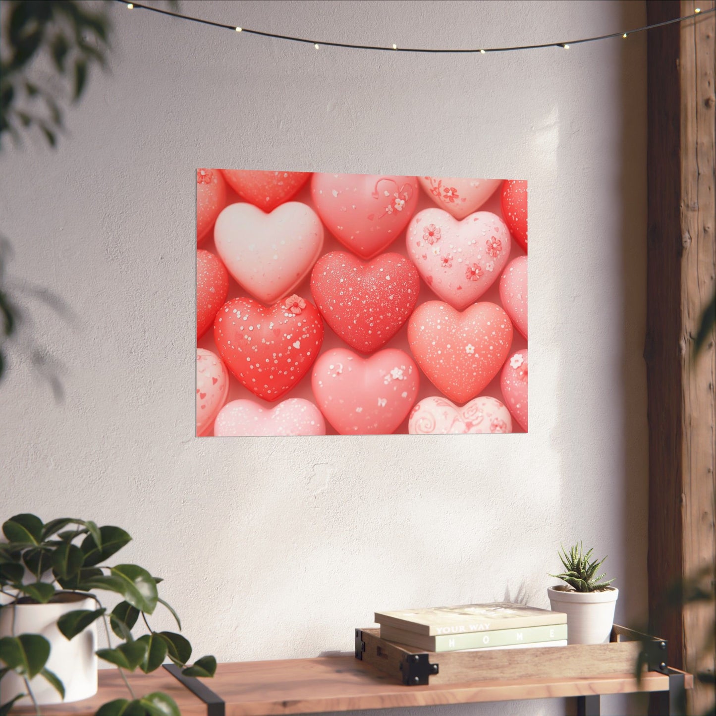 Valentine Pink Heart Pattern Matte Poster — Romantic Wall Art