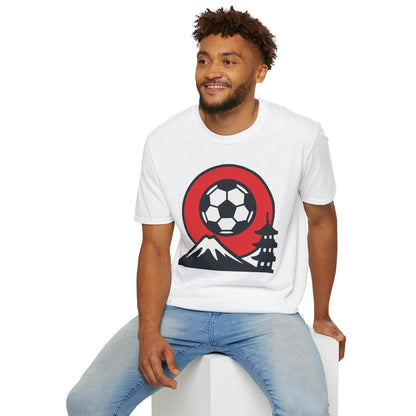 Japan Soccer T-Shirt — Mount Fuji & Pagoda Football Design Tee