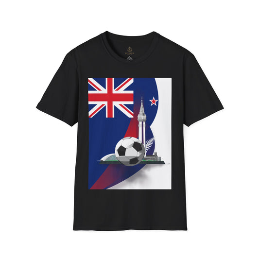 New Zealand Soccer T-Shirt – Kiwi Flag with Sky Tower Tee