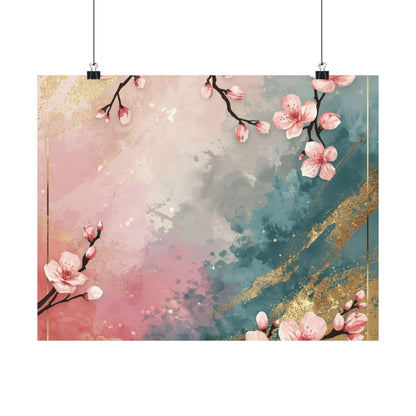 Blush & Teal Floral Abstract Poster | Matte Horizontal Wall Decor