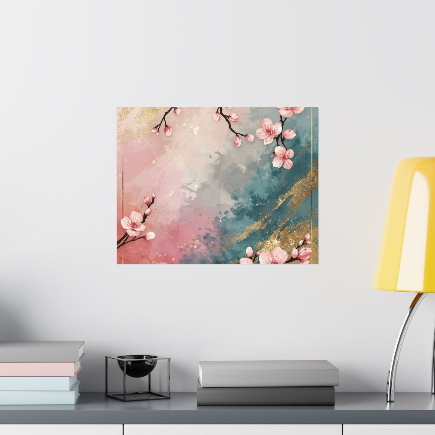 Blush & Teal Floral Abstract Poster | Matte Horizontal Wall Decor