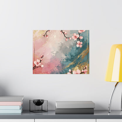 Blush & Teal Floral Abstract Poster | Matte Horizontal Wall Decor