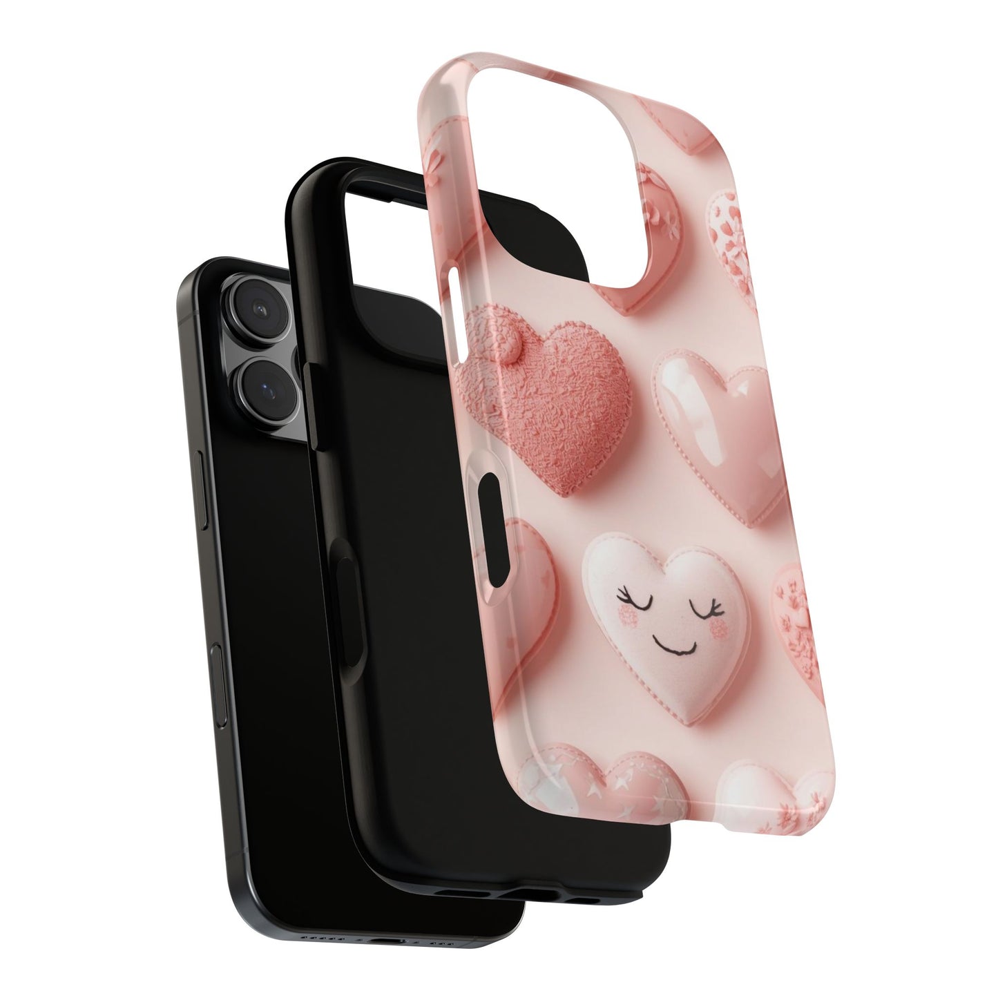 Phone Case — Pink 3D Hearts Cute Valentine Protective Cover