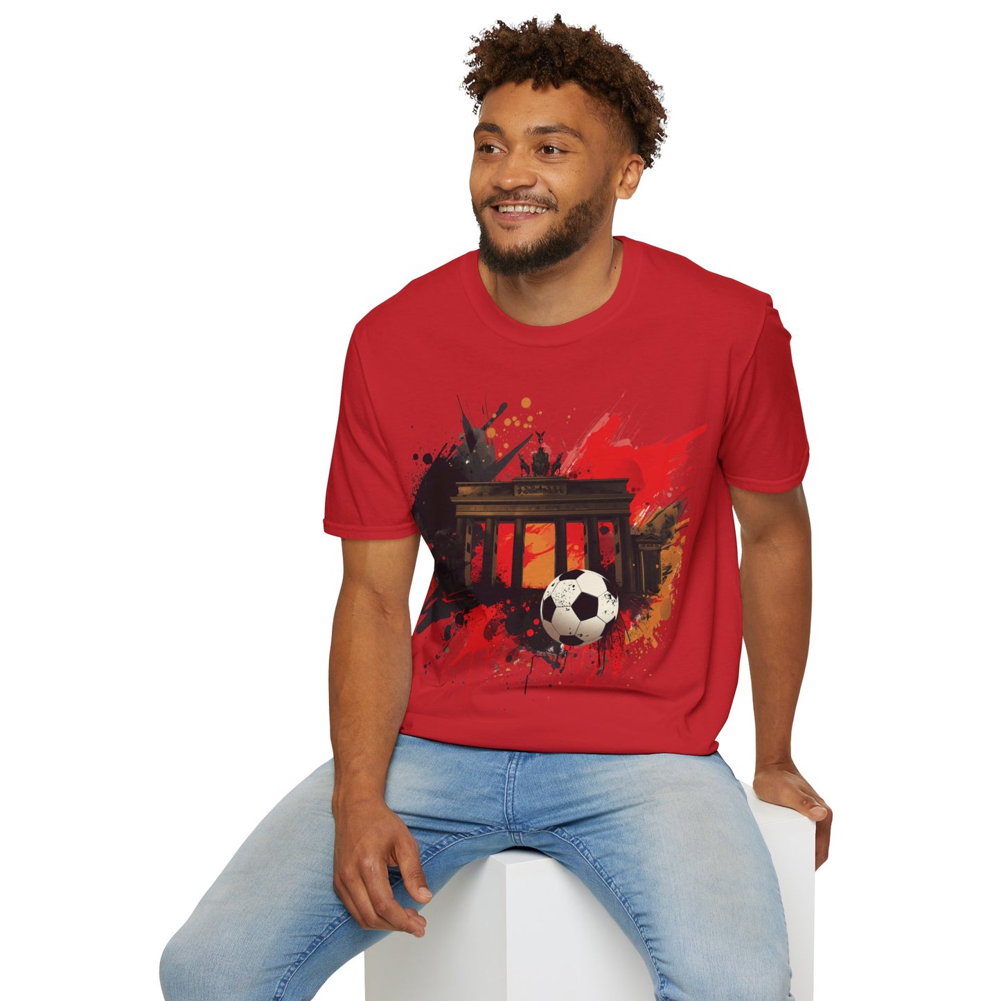 Germany Flag Football Triumph T-shirt Brandenburg Gate Splatter Art Tee