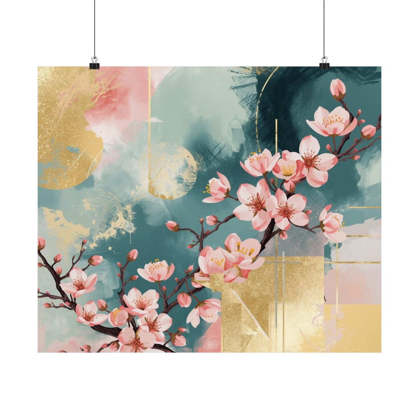 Pink Cherry Blossom Poster – Matte Horizontal Floral Wall Print