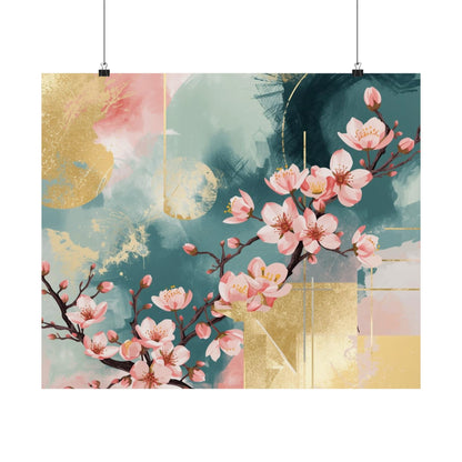 Pink Cherry Blossom Poster – Matte Horizontal Floral Wall Print