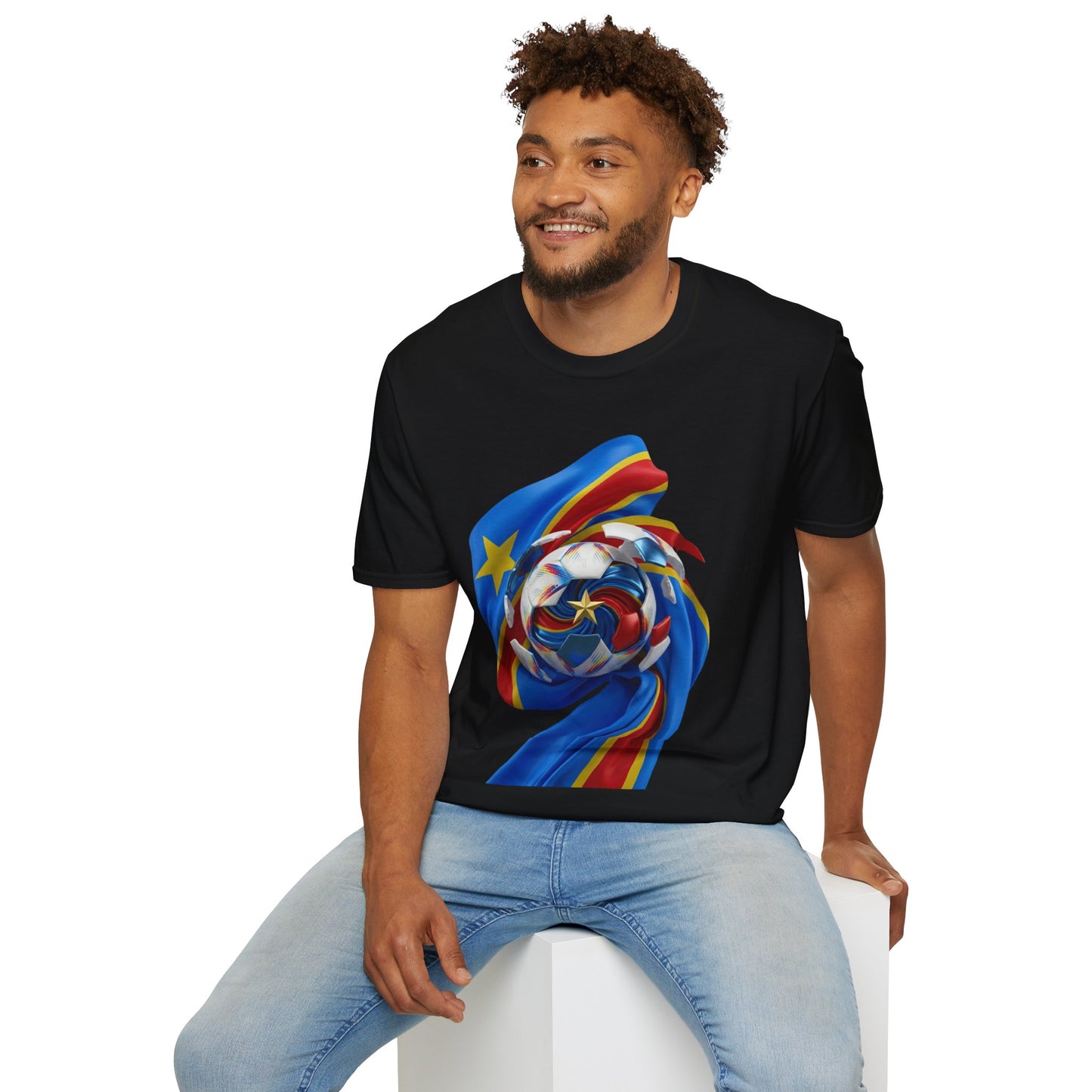DR Congo Football Flag Exploding Ball T-Shirt Leopards Soccer Graphic Tee