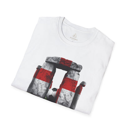 England Flag Stonehenge Football T-Shirt Three Lions Soccer Ancient Monument Tee