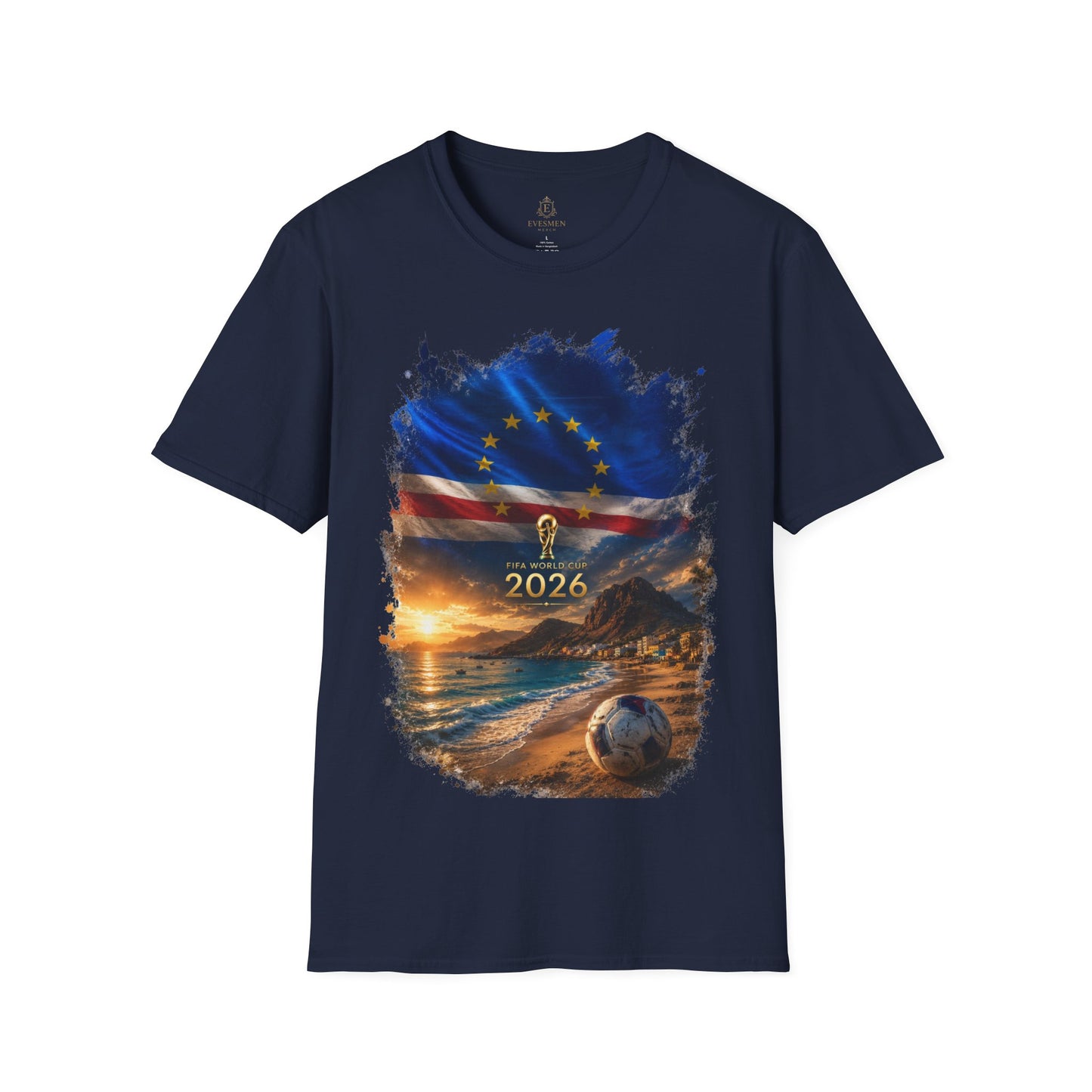 Cape Verde Football Flag Beach Graphic T-Shirt Blue Sharks Soccer Tee