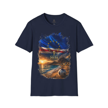 Cape Verde Football Flag Beach Graphic T-Shirt Blue Sharks Soccer Tee