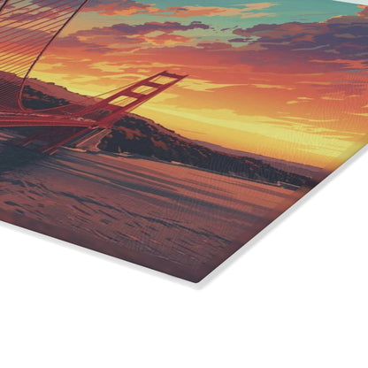 Golden Gate Sunset Glass Cutting Board — San Francisco Bridge Art Kitchen Decor