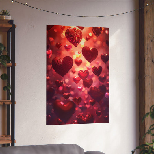 Romantic Floating Hearts Matte Poster — Valentine’s Day Wall Art