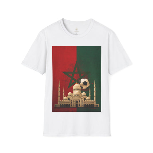 Morocco Flag Mosque Soccer T-Shirt — Moroccan Football Fan Tee