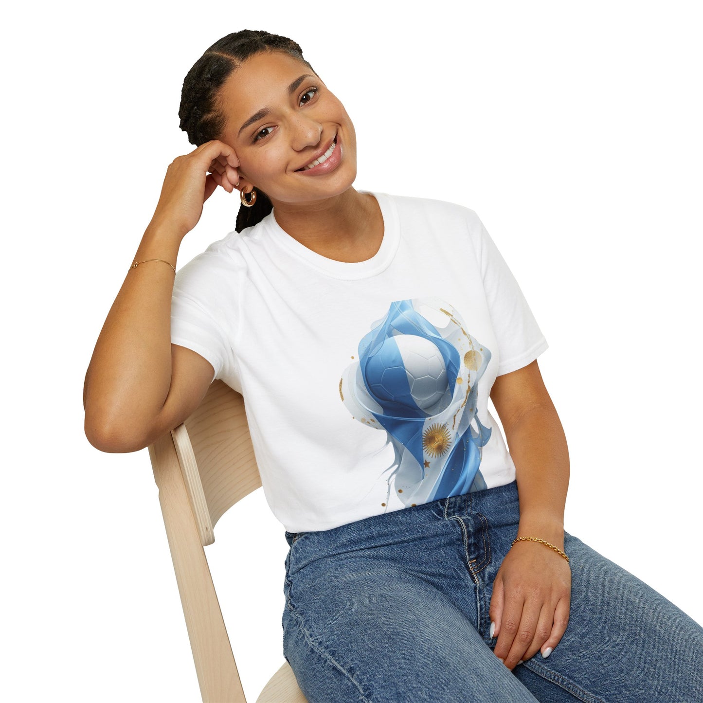 Dynamic Argentina Soccer Match Day T-Shirt — Modern Fluid Art Graphic Tee