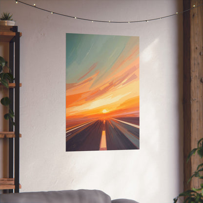 Sunset Drive Wall Art Poster | Vibrant Abstract Road Matte Print