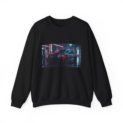 Black sweatshirt with a car graphic on a white background