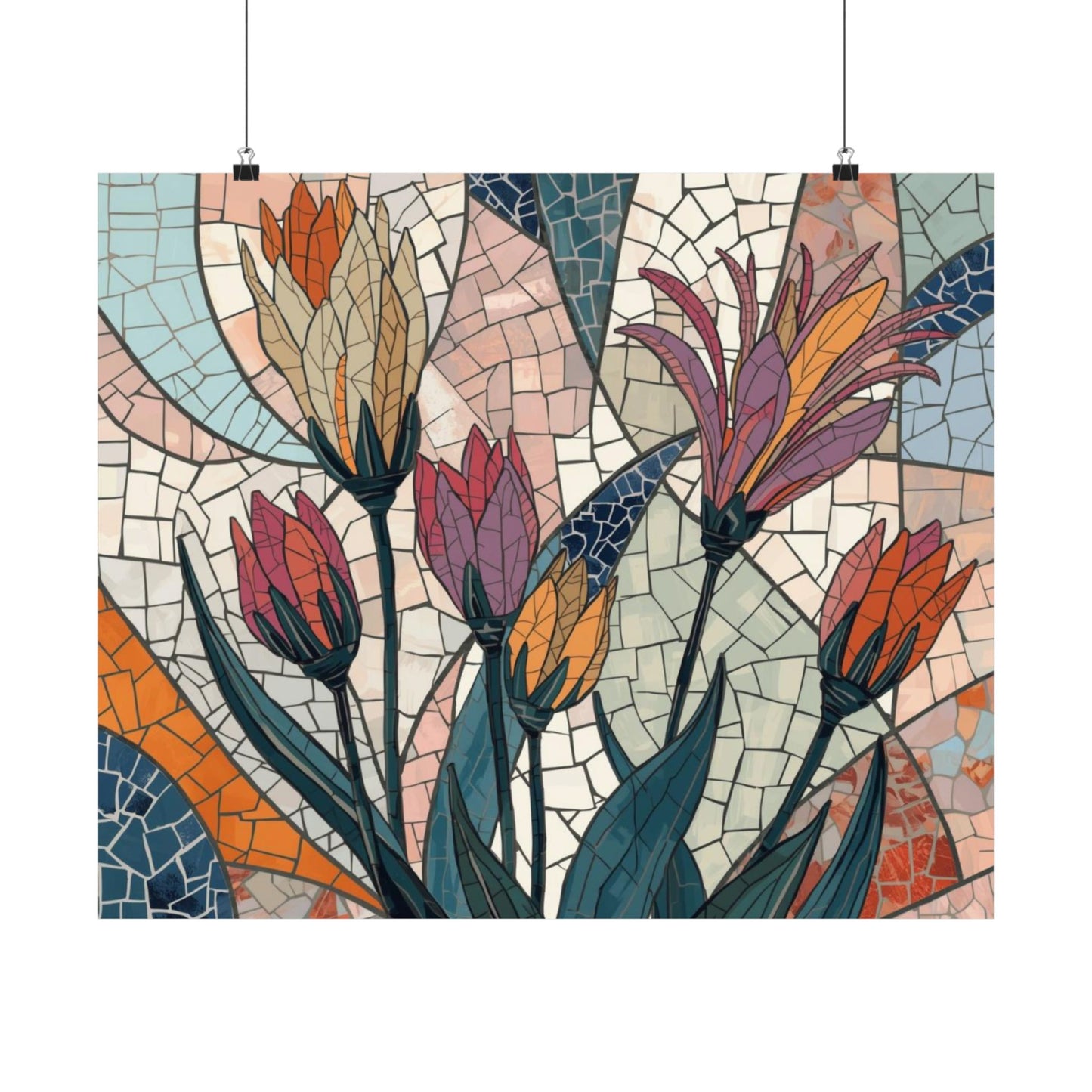 Botanical Mosaic Poster – Matte Horizontal Vintage Floral Print